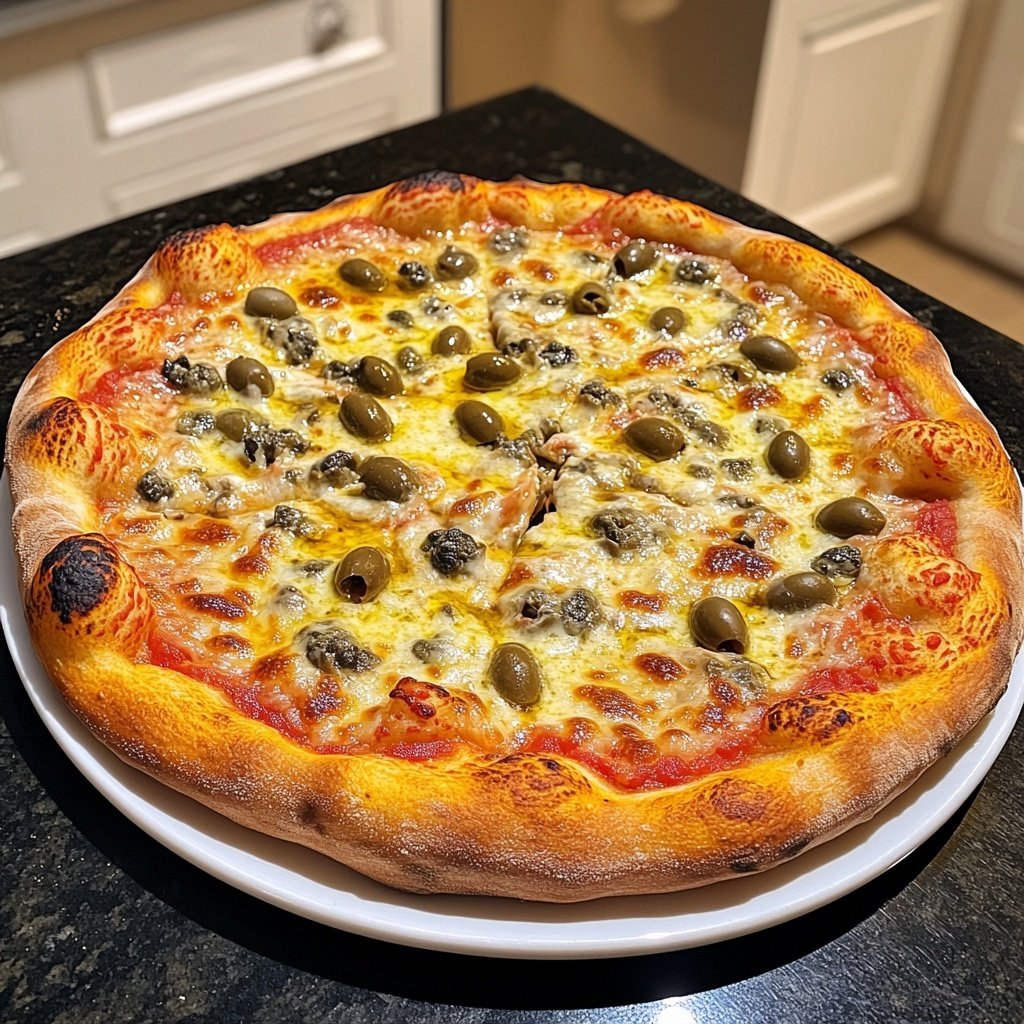 Pizza mit Oliven und Kapern