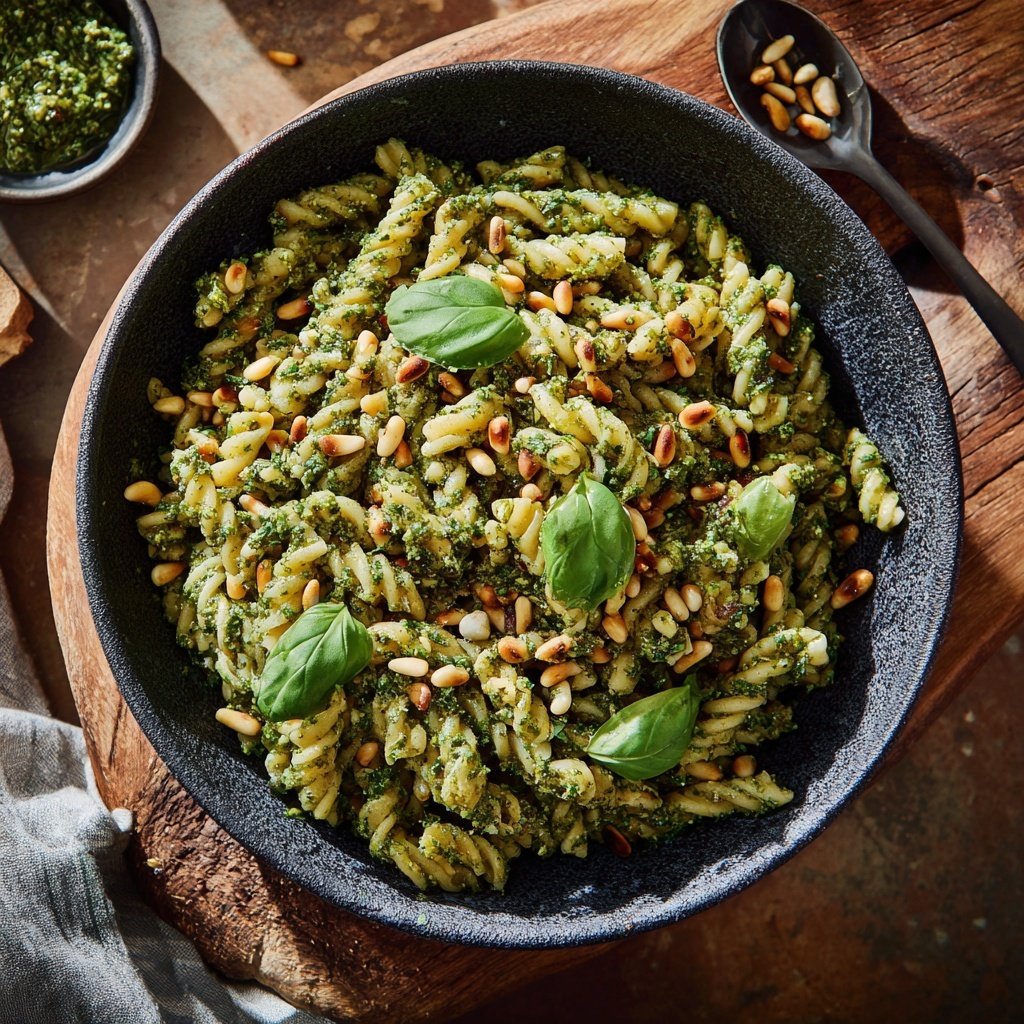 Nudelsalat mit Pesto & Pinienkernen