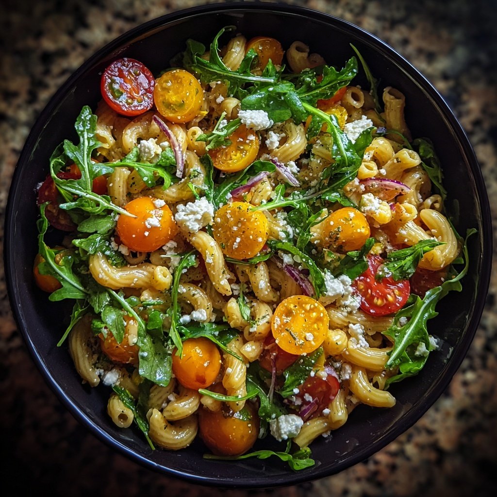 Mediterraner Nudelsalat Mit Rucola Blättern